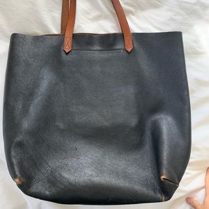 Black + brown leather Madewell Transport tote